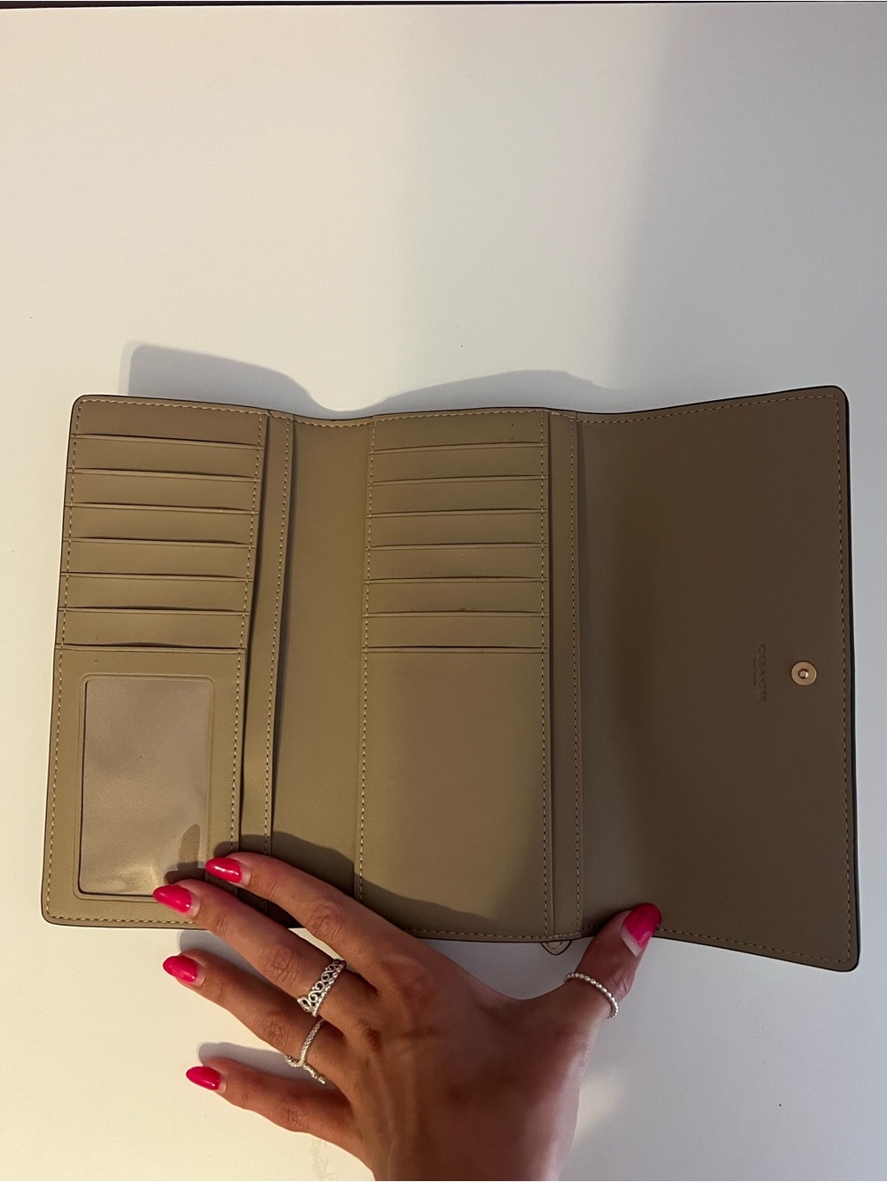 Coach Women's Leather Trifold Wallet in Tan & Cream Signature Canvas - Picture 4 of 11